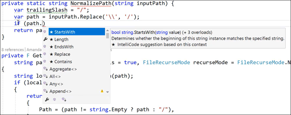 API suggestion using the Visual Studio IntelliCode feature. Source: Silver (2018)